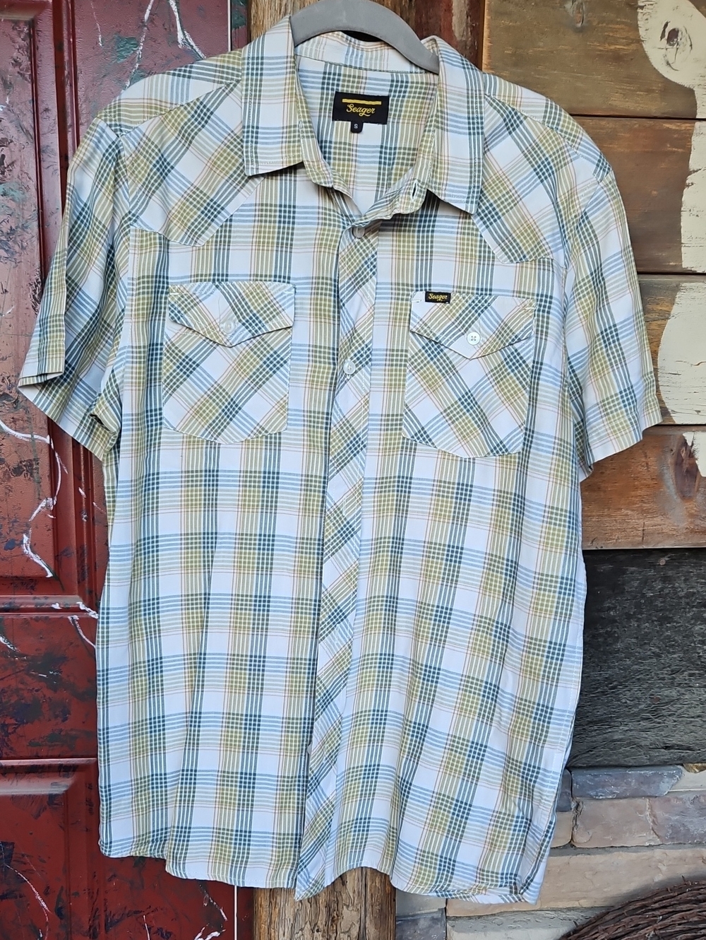 Seager Men's Short-Sleeve Plaid Button-Down Shirt Small